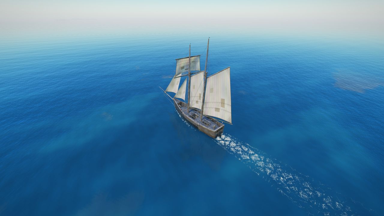 The Schooner leaving a wake across open water